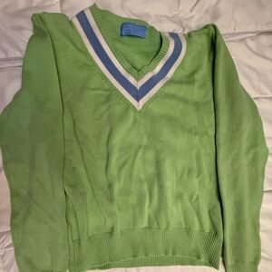 J. McLaughlin Green V-Neck Sweater with Blue and White Trim
